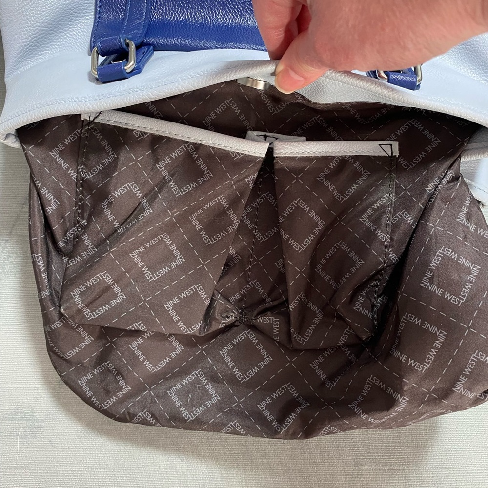 Nine West 2 shade blue vegan leather multi compartment shoulder bag14”x10”x5”EUC - Picture 10 of 16